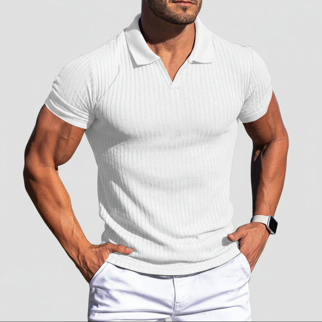 Men's Textured Polo Shirt | Short Sleeve Fitted Knit Top