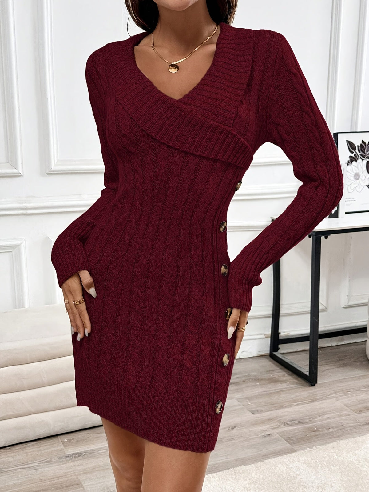 Loretta | Halloween Cable Knit V Neck Fall Sweater Dress
