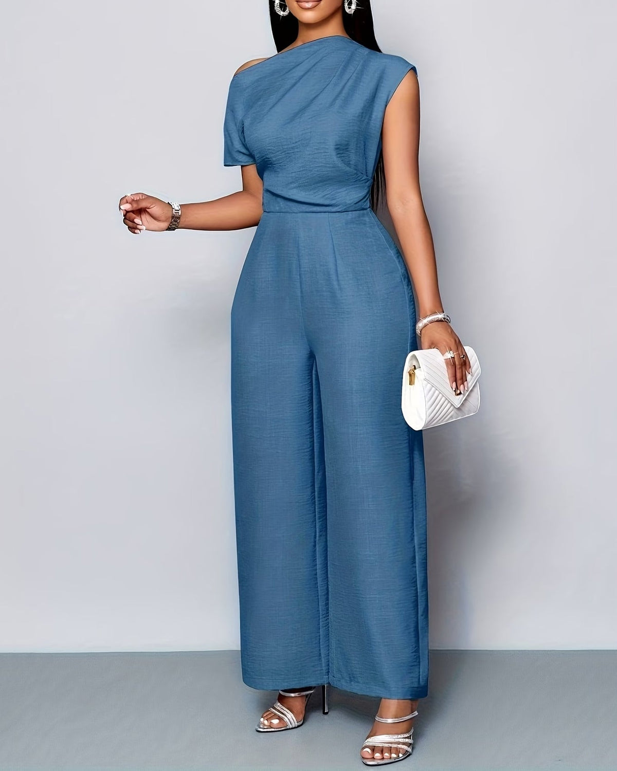 Women's Asymmetric One-Shoulder Wide-Leg Jumpsuit with Defined Waist – Elegant Casual Style for Summer and Evening Wear