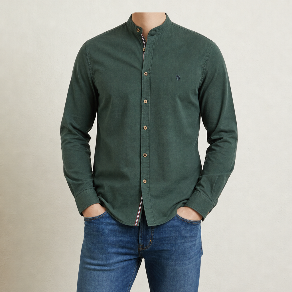 Naxos Band Collar Cotton Shirt