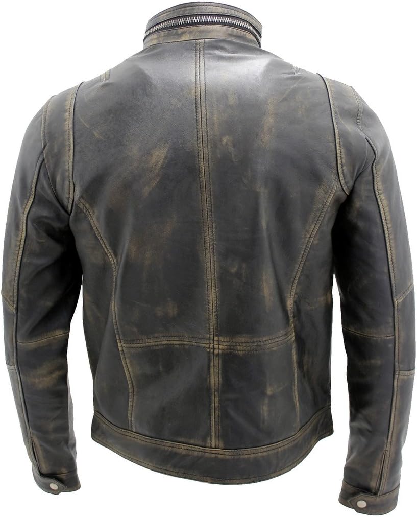 Men’s Insulated Vintage Nappa Leather Biker Jacket – High Stand-Collar Multi-Pocket Zip Layer with Distressed Finish for Winter Travel Weekend Streetwear Outdoor City Wear and Everyday Cold-Weather Styling