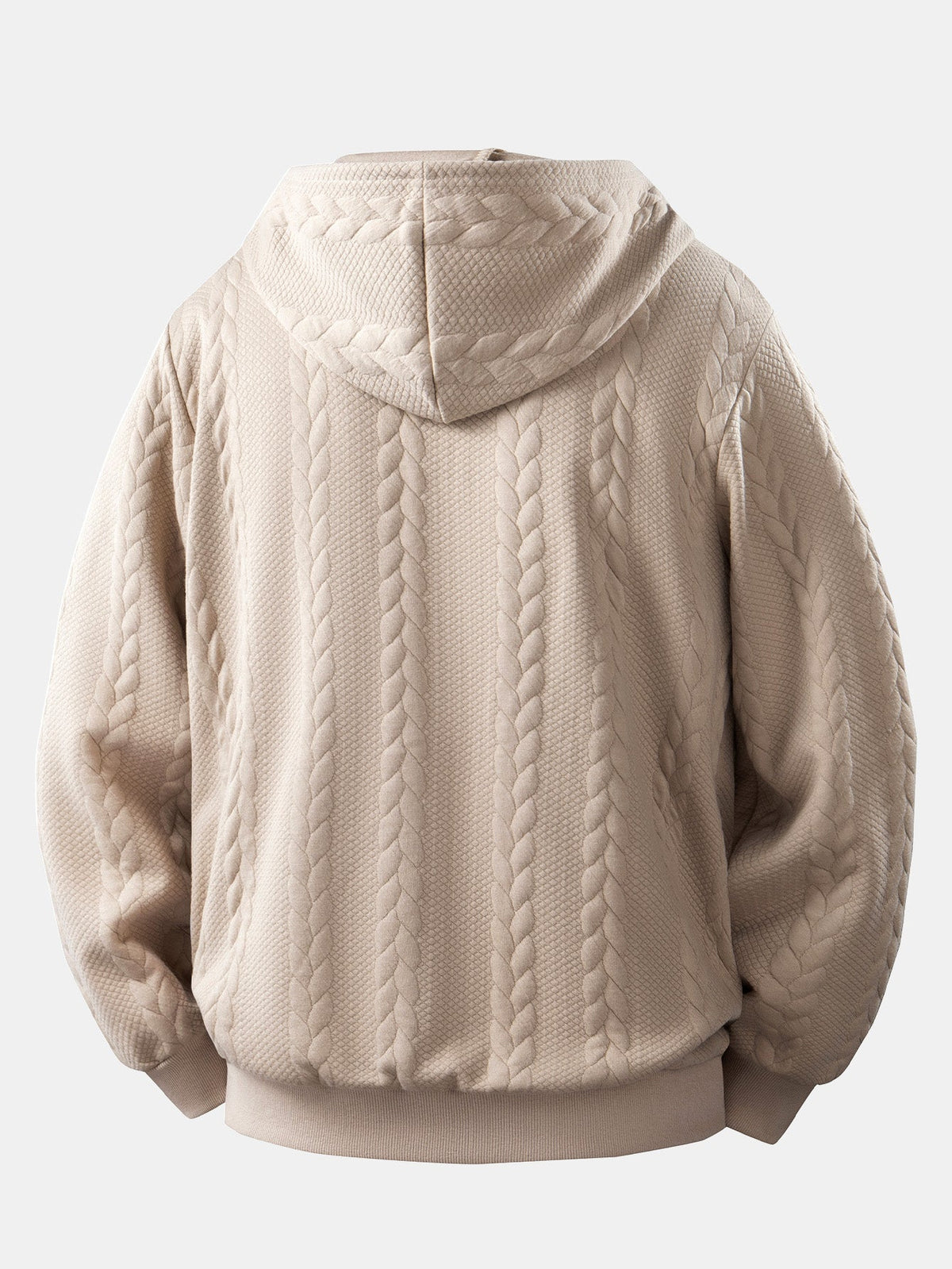 Men's Cable Jacquard Zip-Up Hoodie – Textured Long Sleeve Hooded Sweatshirt with Drawstrings and Pockets for Casual Everyday Wear