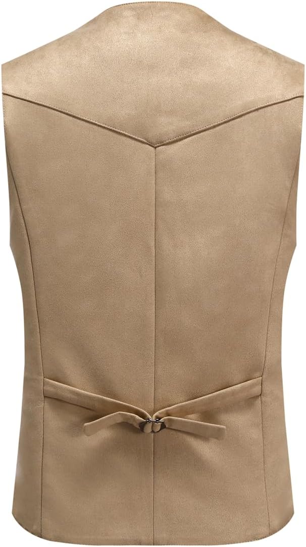 Men’s Vintage Western Suede Waistcoat – Sleeveless Button-Front Cowboy Vest with Pointed Hem for Retro Country and Smart Casual Wear