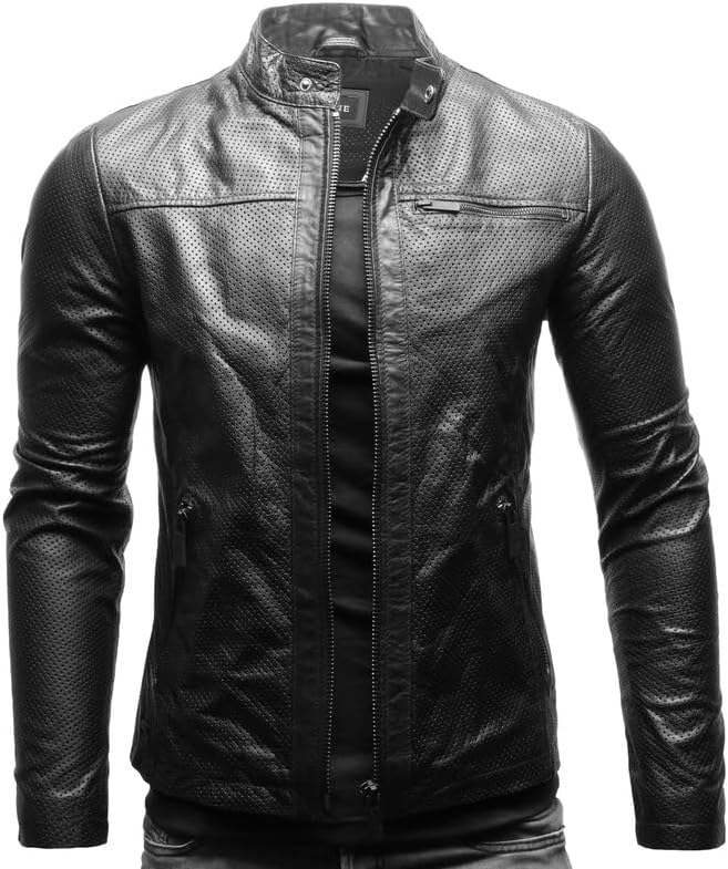 Men’s Vintage Leather Stand-Collar Jacket – Slim-Fit Zip-Up Short Layer with Zipped Pockets for Autumn Travel Weekend Smart Casual City Wear and Everyday Styling