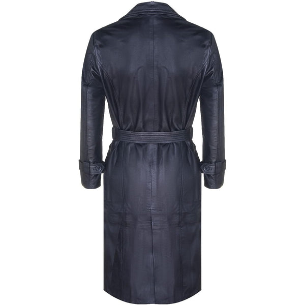 Men’s Lamb Nappa Leather Trench Coat with Tie Belt – Full-Length Satin-Lined Outerwear for Cooler Months
