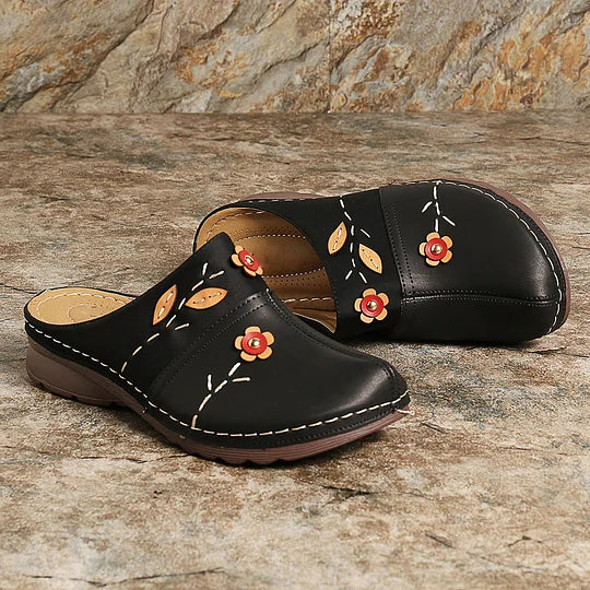Liubov | Floral Appliqué Slip-On Clogs