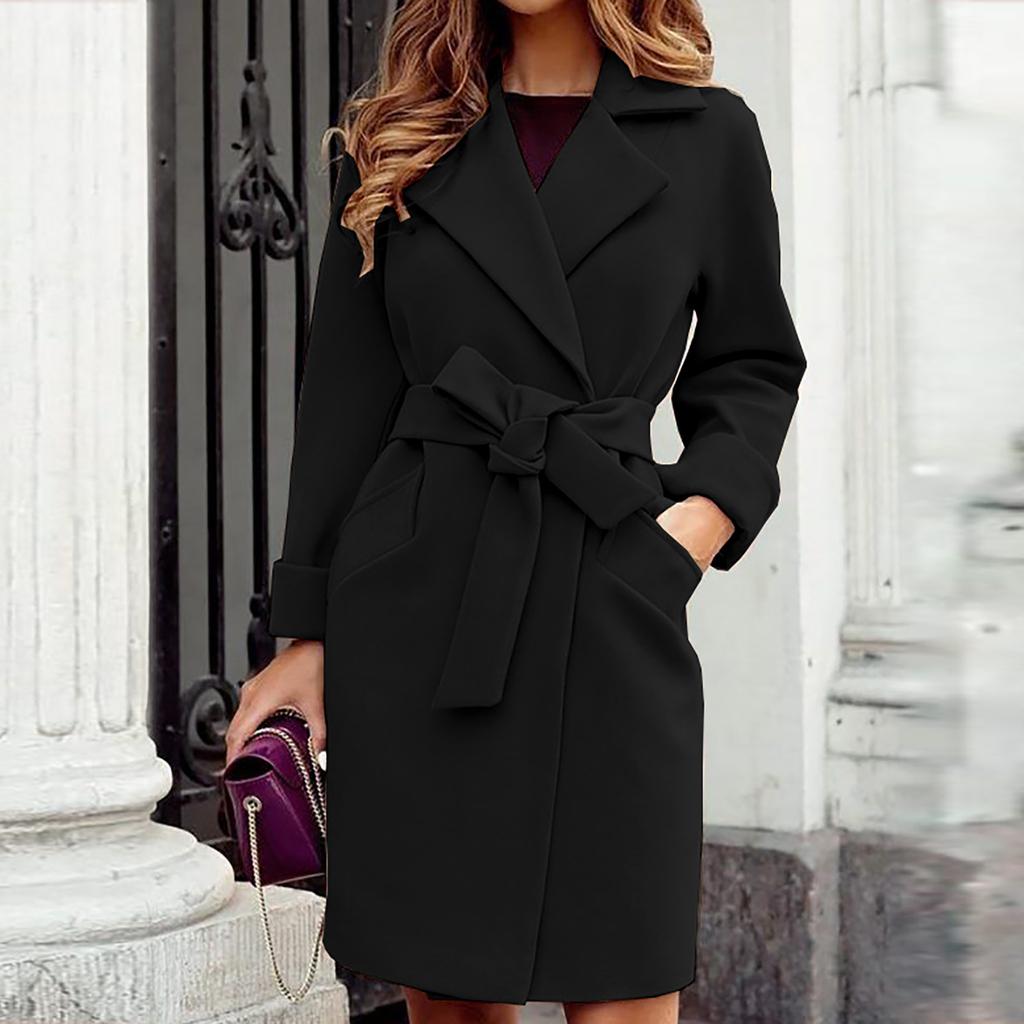 Women's Belted Wool Blend Coat with Wide Lapels – Elegant Tailored Outerwear for Autumn and Office Wear