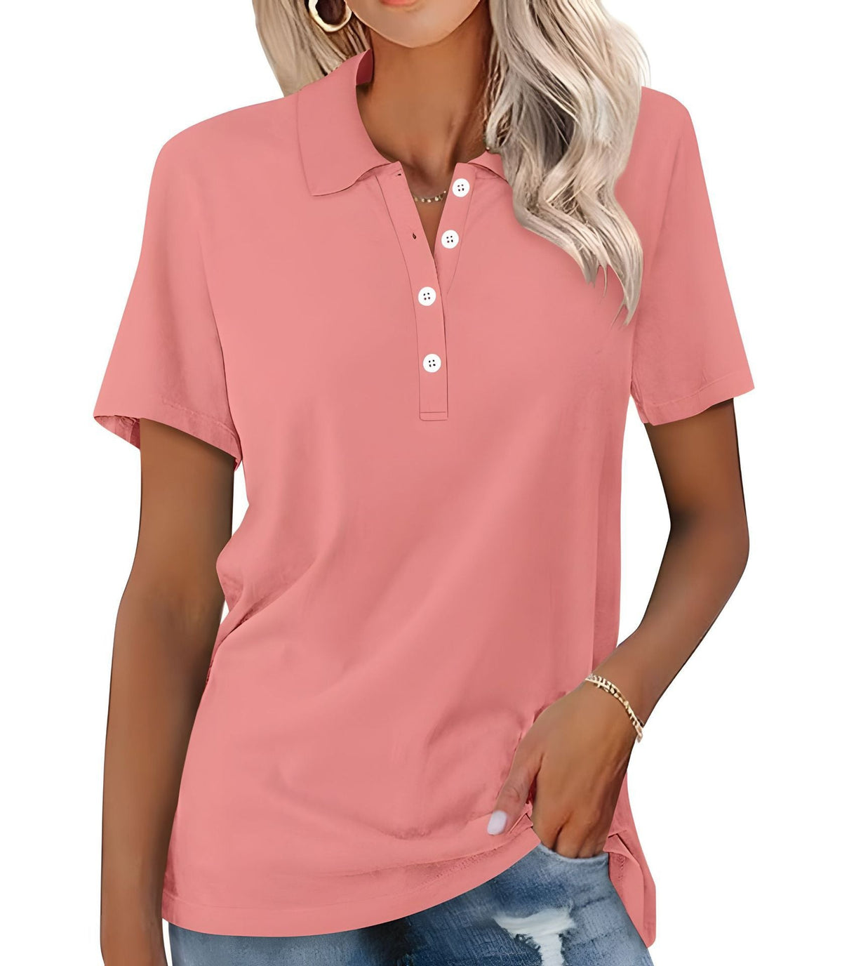 Women's Classic Short Sleeve Polo Shirt – Relaxed Fit Collared Button Neck Top for Smart Casual and Everyday Wear