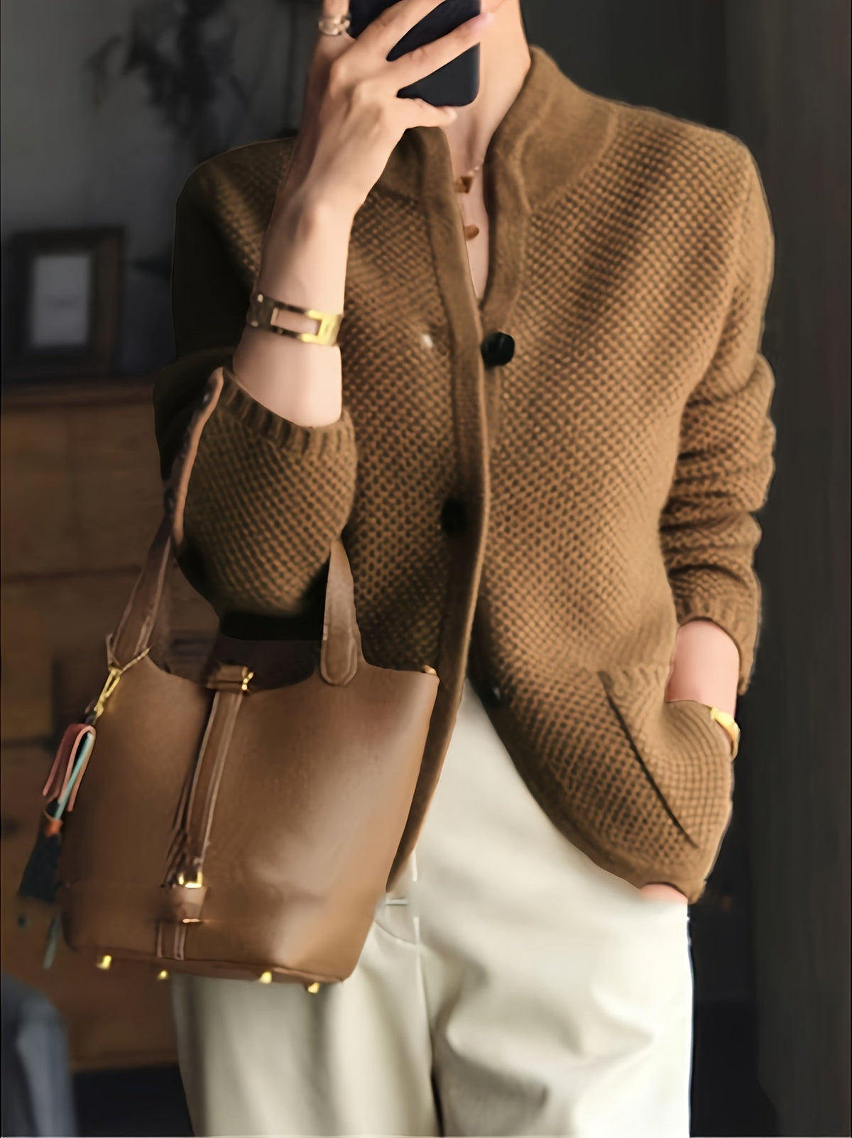 Kit | Textured Knit Stand Collar Cardigan
