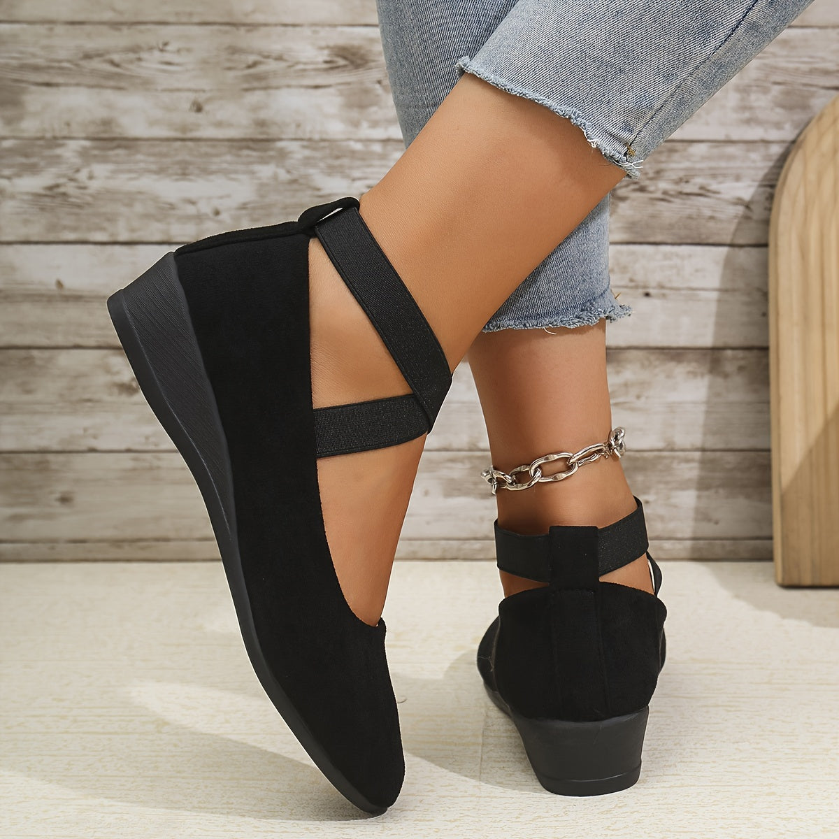 Women's Mary Jane Ballet Flats with Elastic Crossover Straps