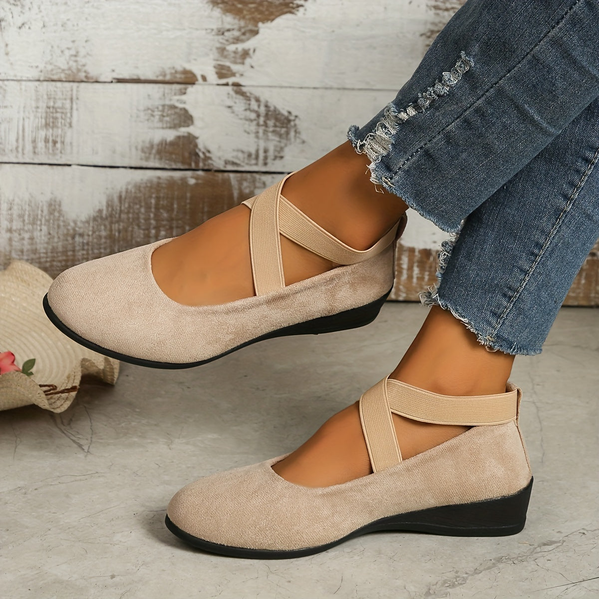 Women's Mary Jane Ballet Flats with Elastic Crossover Straps