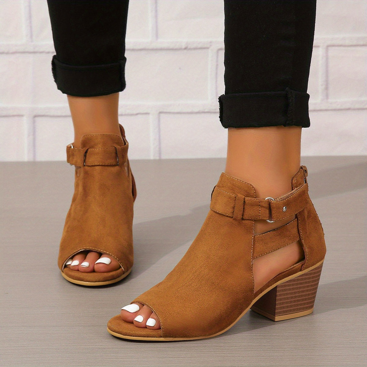 Isabel - Women’s Heeled Sandals – Open Toe – Block Heel – Cutout Ankle Boot Style