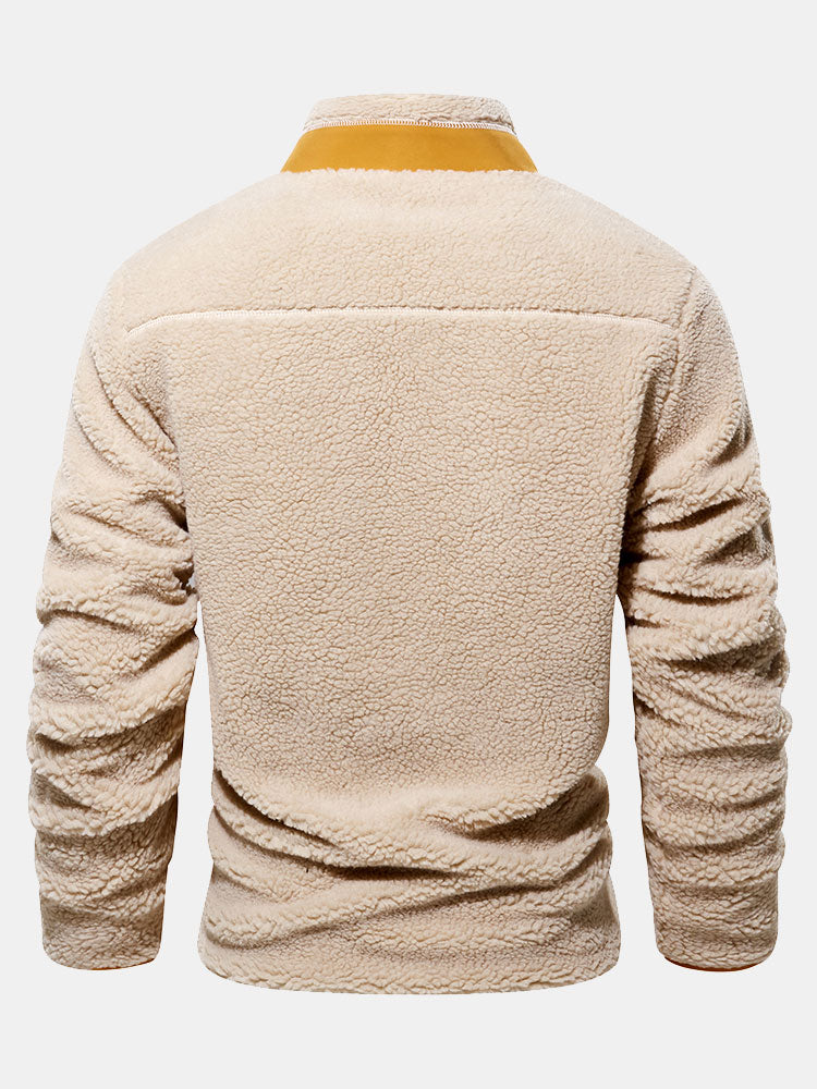 Men's Teddy Fleece Zip-Up Jacket – Warm High Collar Outdoor Layer with Zipped Pockets for Autumn and Winter