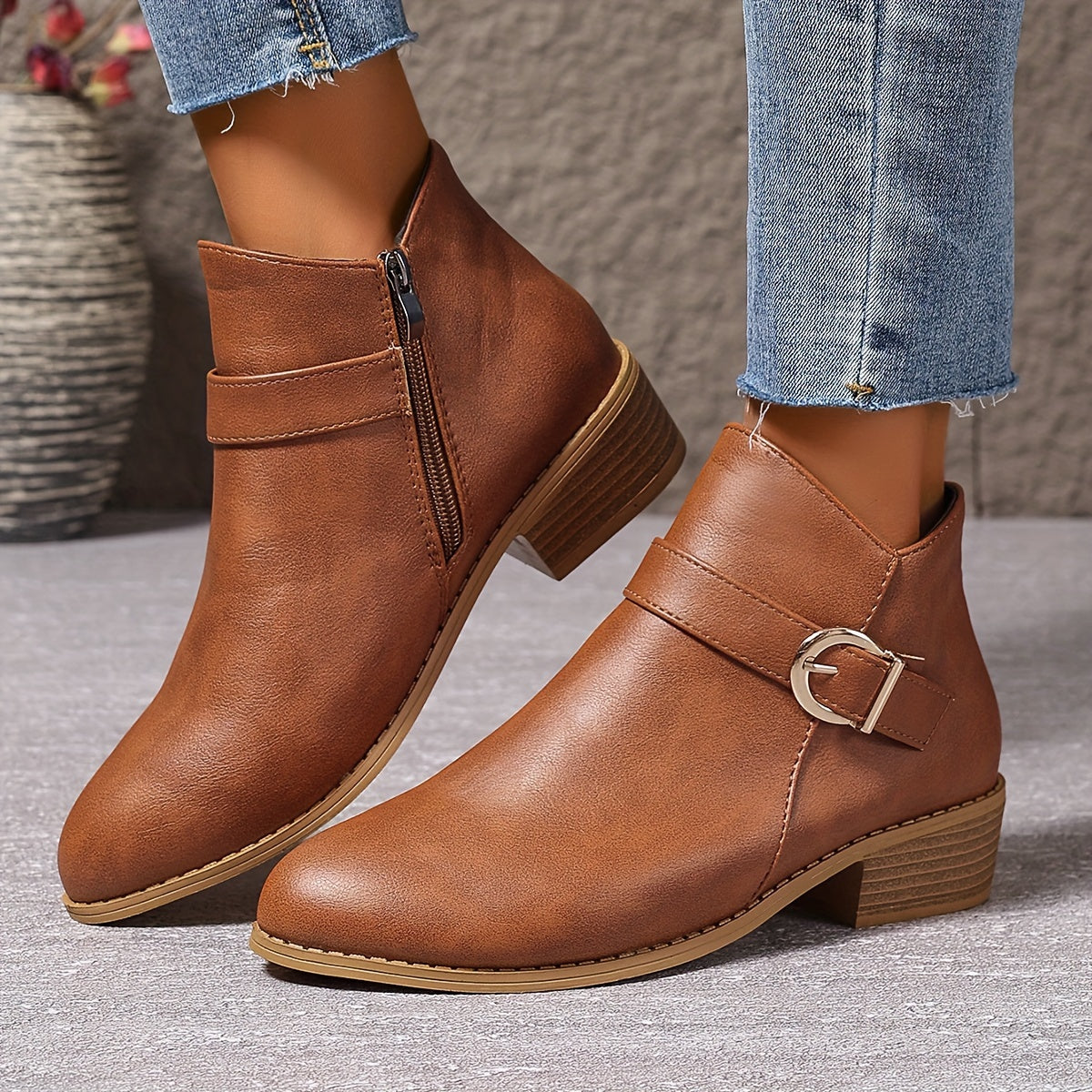 Women’s Buckle Side Zip Ankle Boots