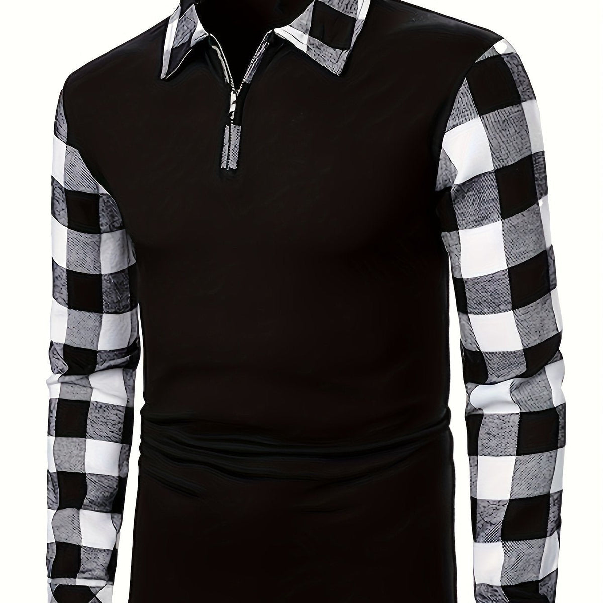 Men's Half-Zip Checked Shirt | Contrast Sleeve Design