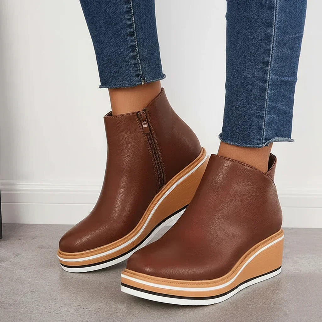 Women's Wedge Ankle Boots with Side Zip and Platform Sole
