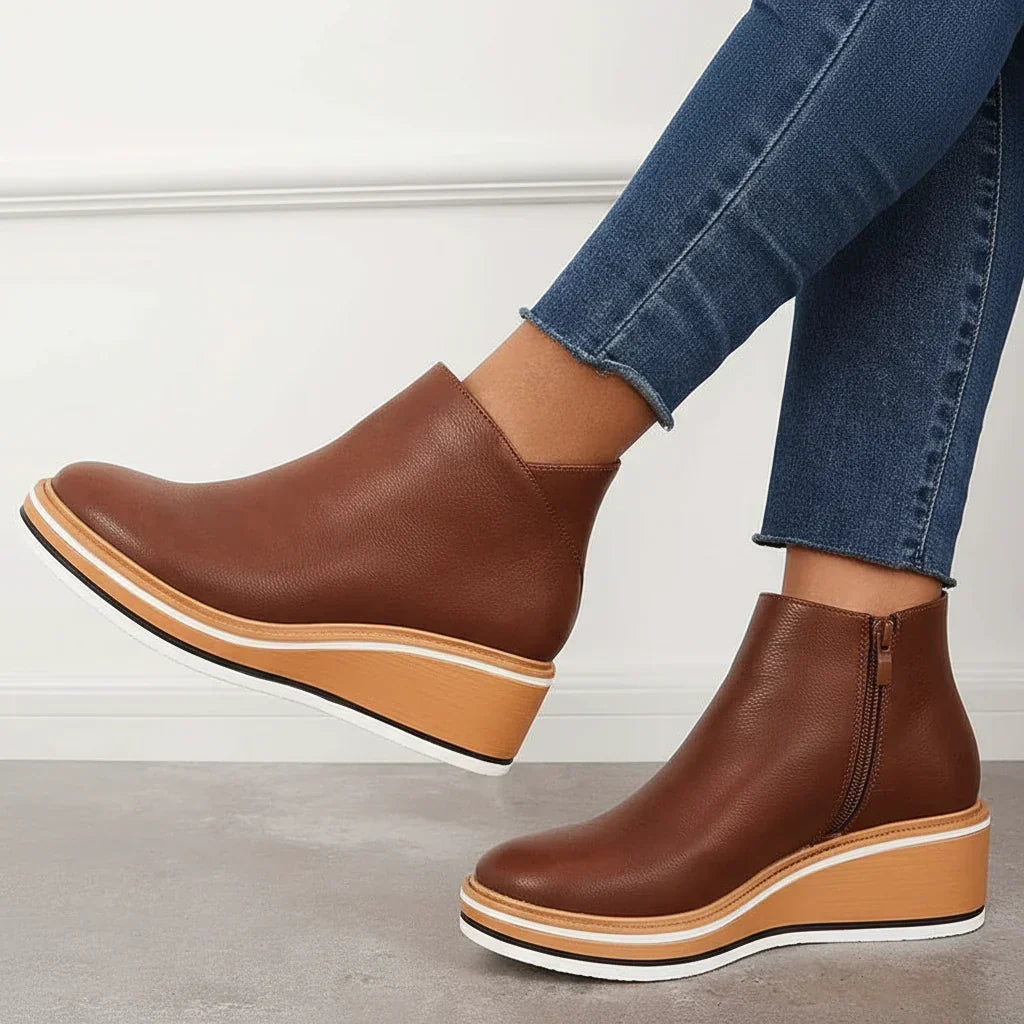 Women's Wedge Ankle Boots with Side Zip and Platform Sole