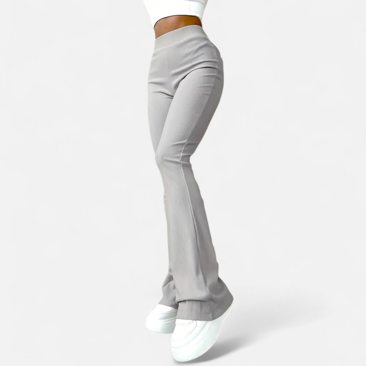 Women's Ribbed High-Waist Flared Trousers