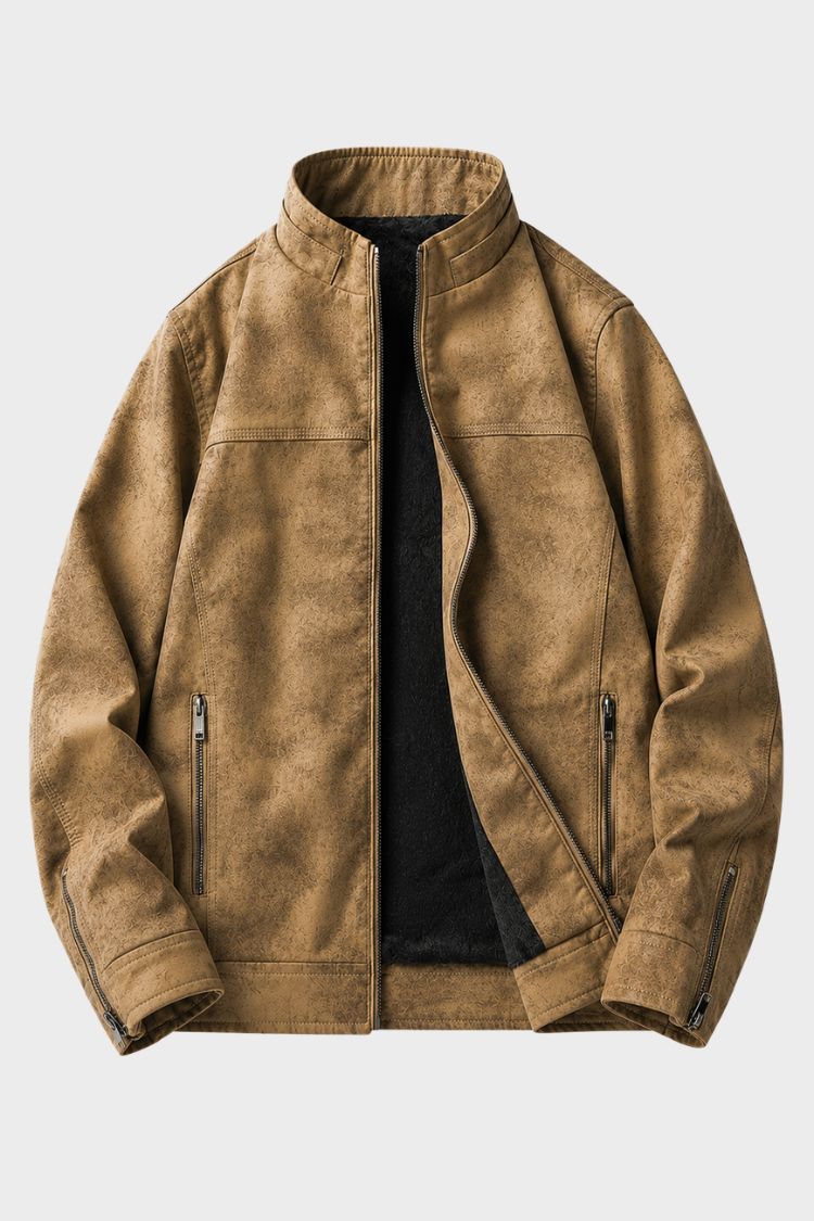 Men's Suede Zip Jacket | Stand Collar Casual Jacket