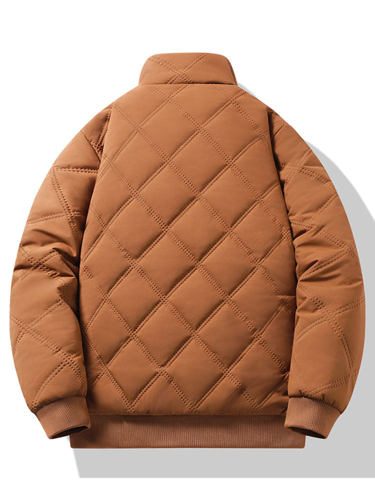 Men's Faux Fur-Lined Quilted Winter Jacket – Padded Stand Collar Zip-Up Coat with Warm Insulation and Zipped Pockets