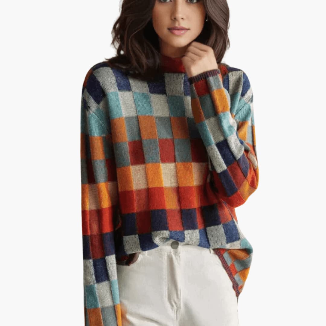 Anthea | Patchwork Ribbed Cuffs Turtleneck Sweater