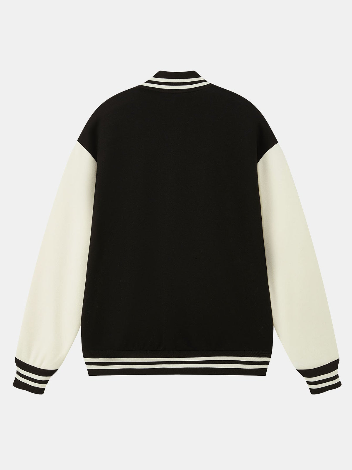 Men's Contrast Sleeve Varsity Baseball Jacket – Classic Cotton Snap-Button College Outerwear with Striped Ribbed Trims for Spring and Autumn