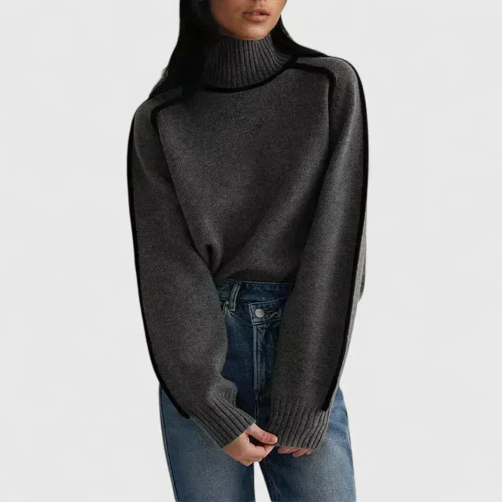 Jacinta | Batwing Contrast Piping Turtleneck Sweater