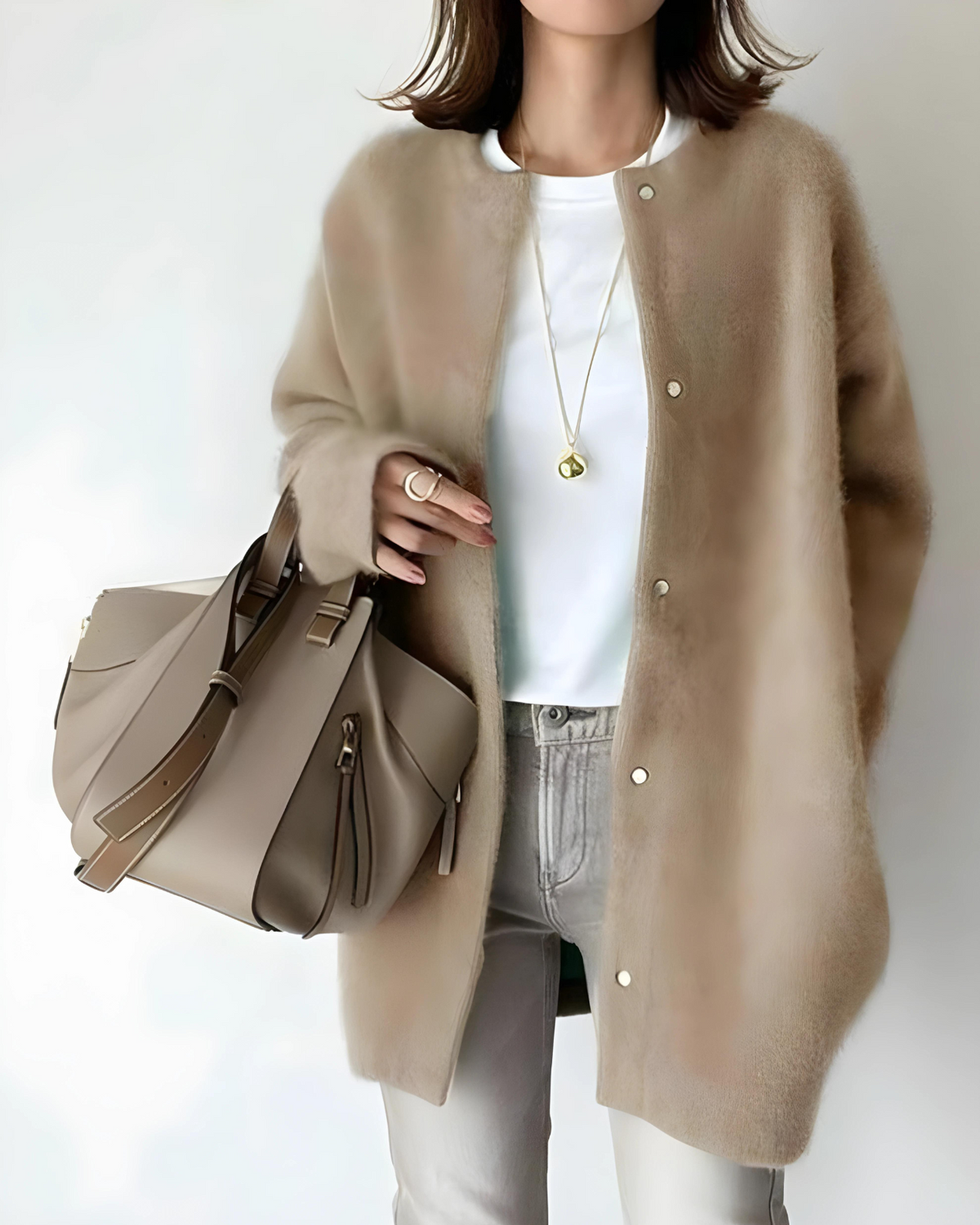 Women's Long Sleeve Knit Cardigan with Snap Button Closure