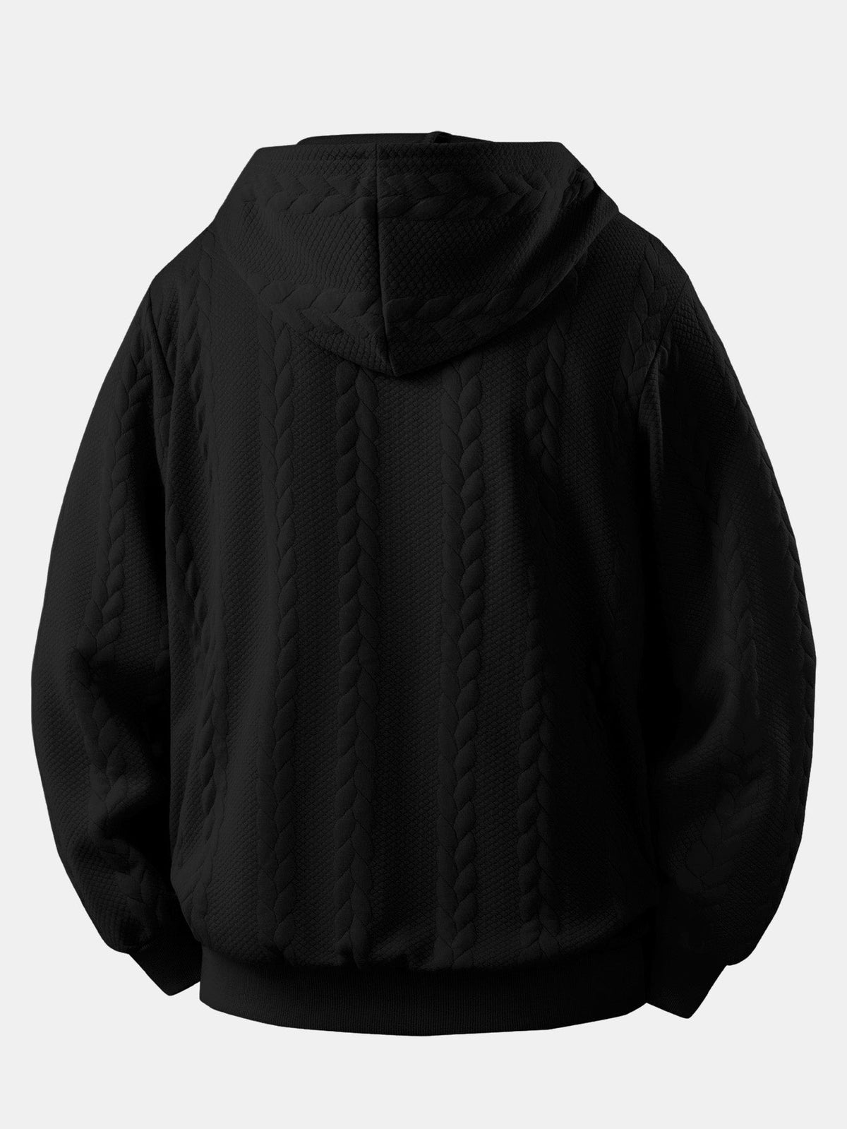Men's Cable Jacquard Zip-Up Hoodie – Textured Long Sleeve Hooded Sweatshirt with Drawstrings and Pockets for Casual Everyday Wear