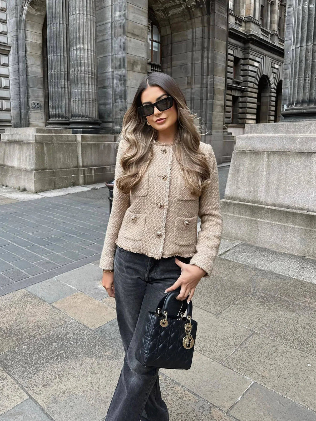 Pearl | Short Tweed Button Blazer