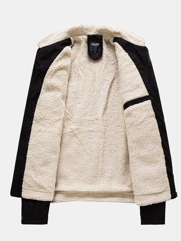 Men's Teddy-Lined Faux Suede Jacket – Warm Winter Zip-Up Outerwear with Sherpa Collar and Utility Chest Pockets