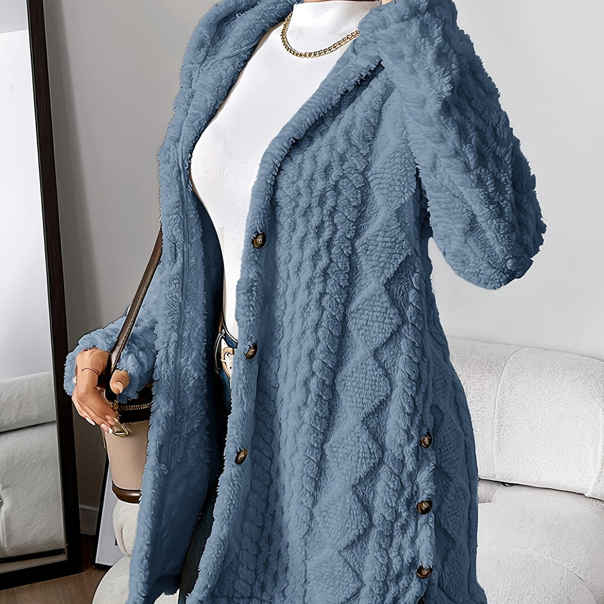Women’s Longline Textured Knit Cardigan with Button Front – Relaxed Warm Layer for Autumn and Winter