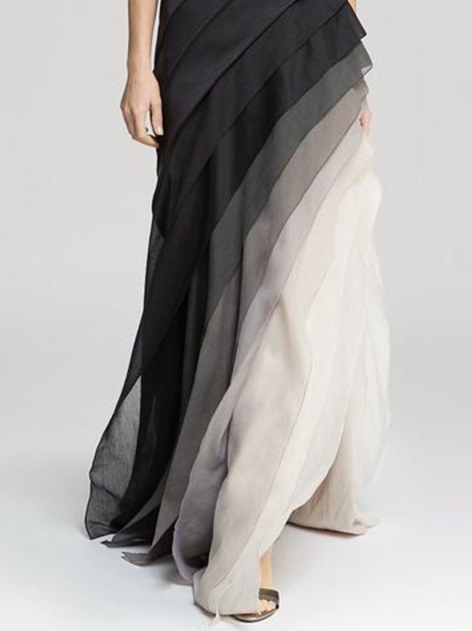 Women's Elegant Sleeveless Maxi Evening Dress – Asymmetric Draped Bodice with Layered Flowing Skirt for Formal Occasions