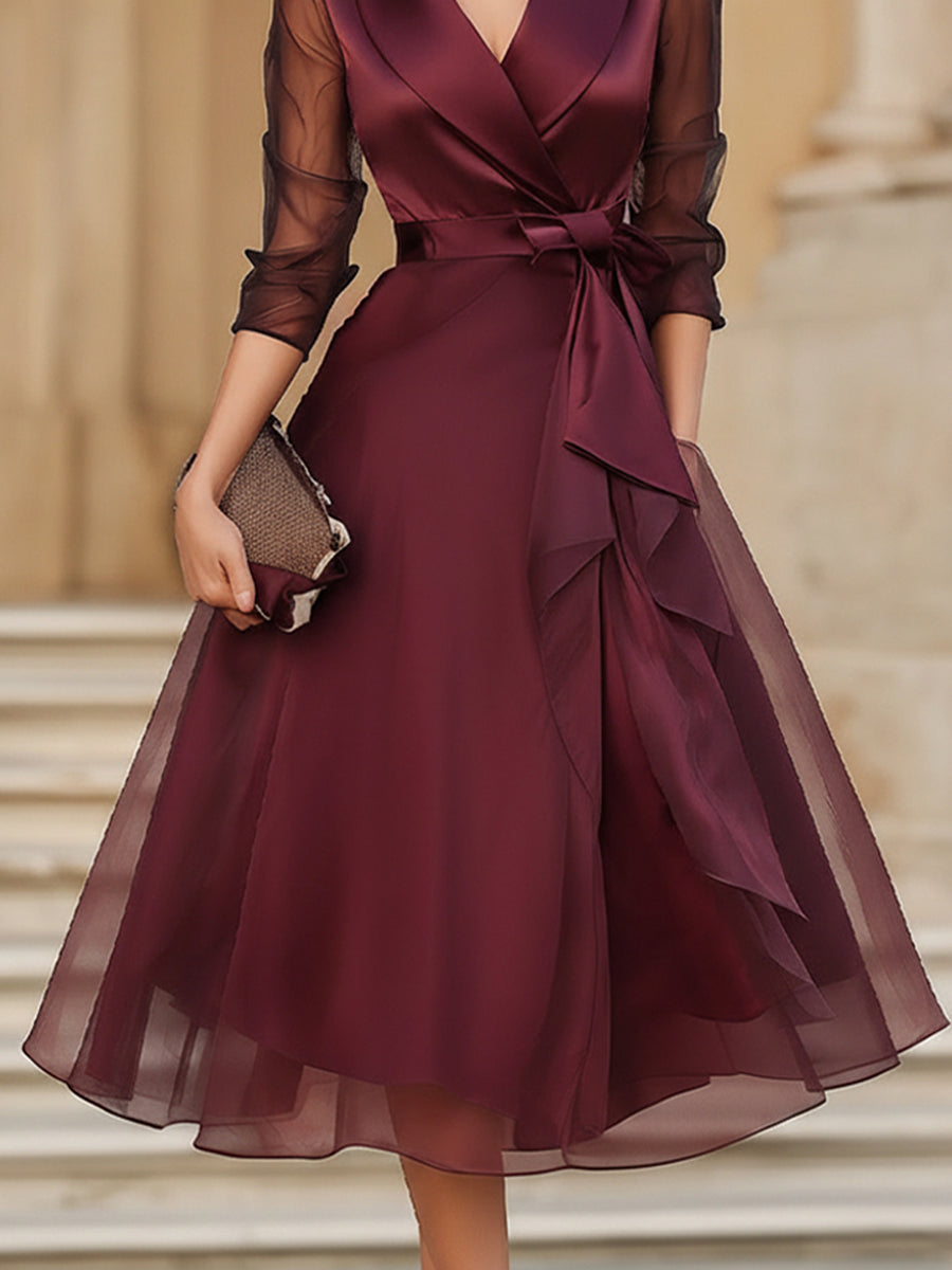 Lyra | Elegant Wrap Midi Dress With Sheer Sleeves