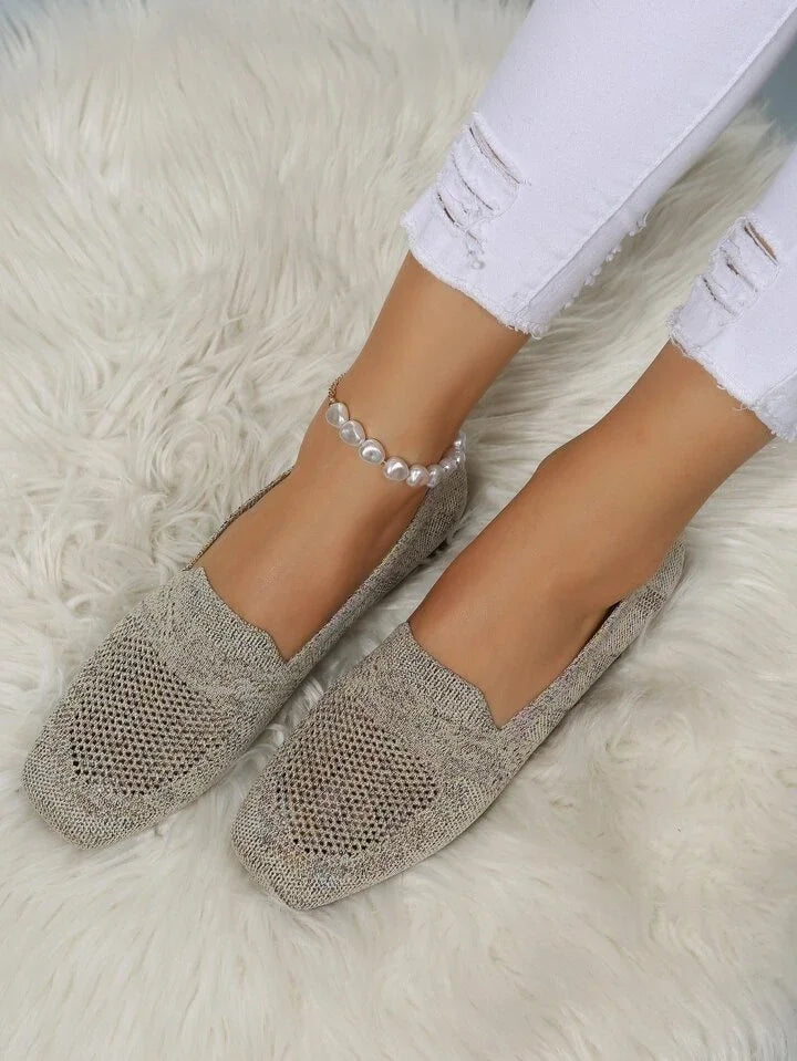 Women's Embellished Ballet Flats with Pearl Ankle Strap