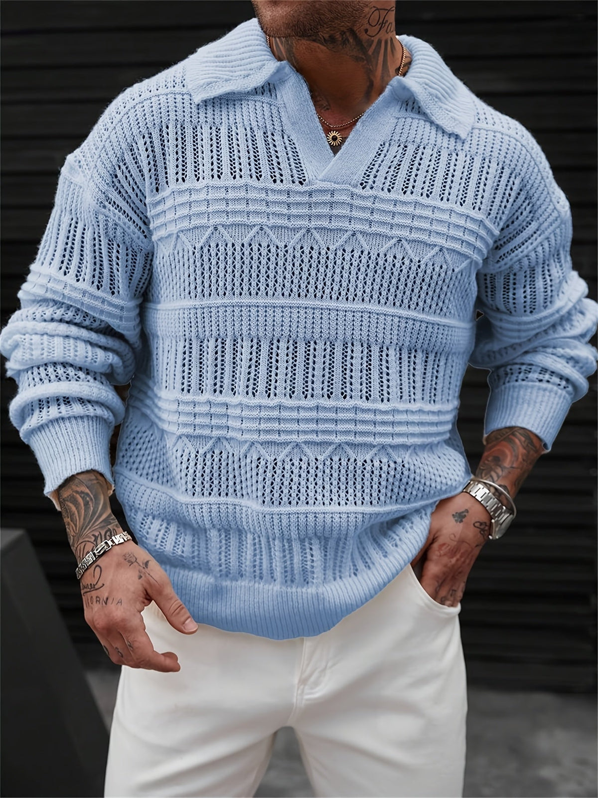 Prescott Men's Collared Crochet Knit Sweater