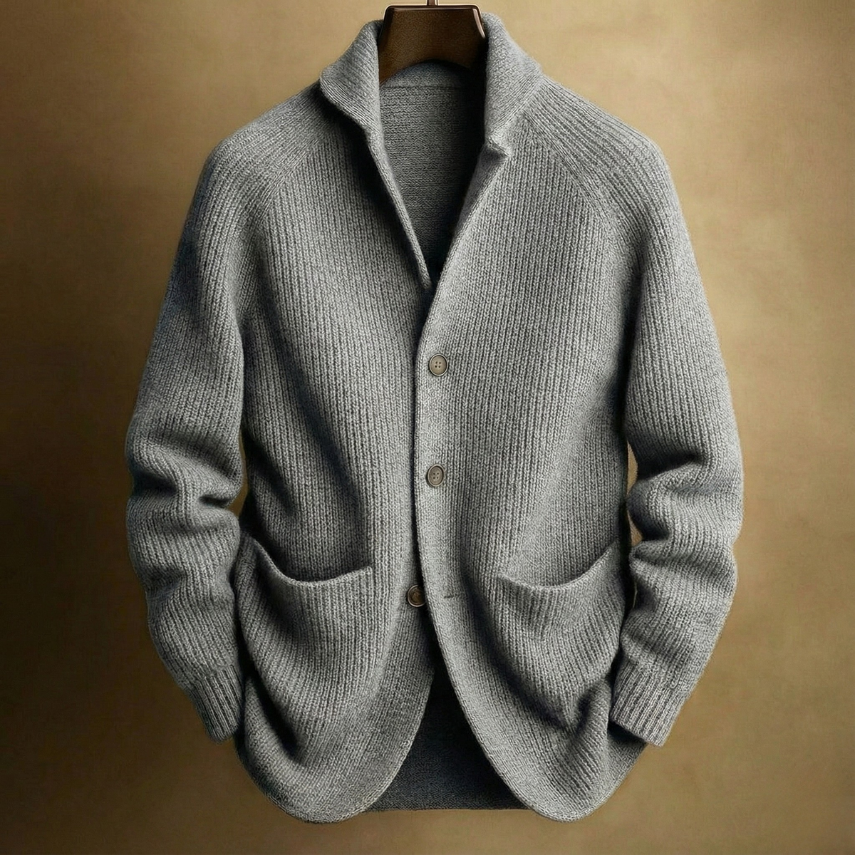 RIBBED WOOL CARDIGAN FOR MEN