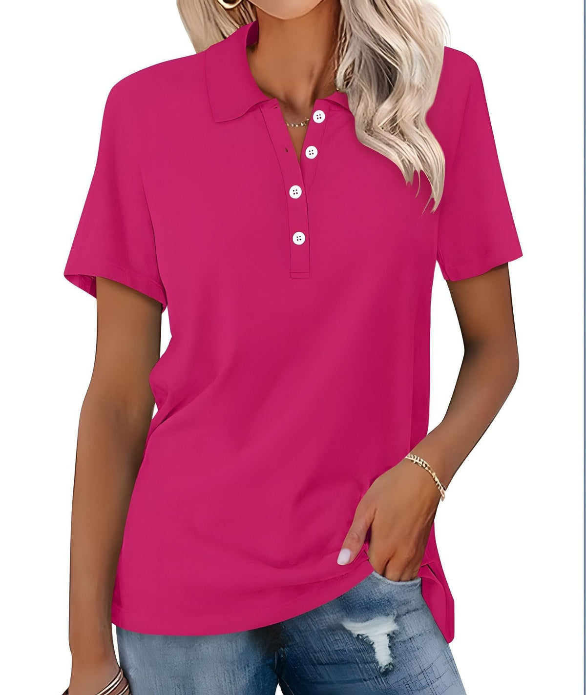 Women's Classic Short Sleeve Polo Shirt – Relaxed Fit Collared Button Neck Top for Smart Casual and Everyday Wear