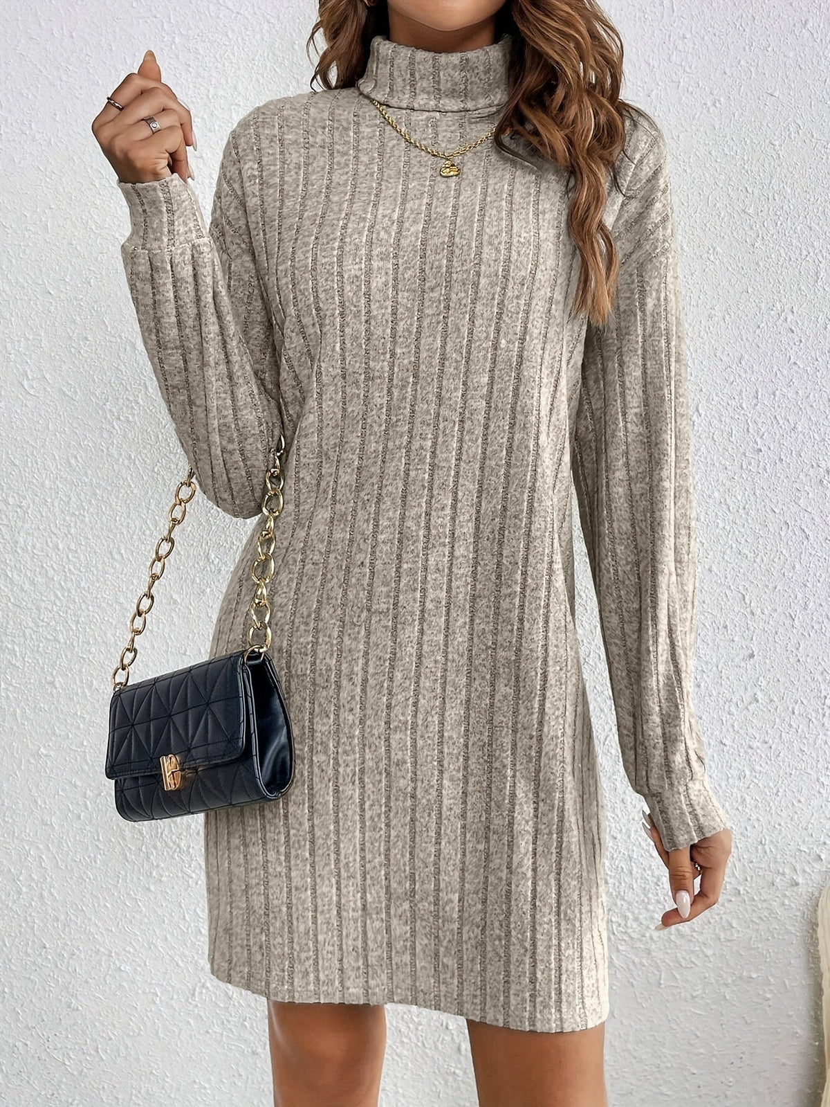 Florence | Turtleneck Ribbed Knit Bodycon Midi Sweater Dress