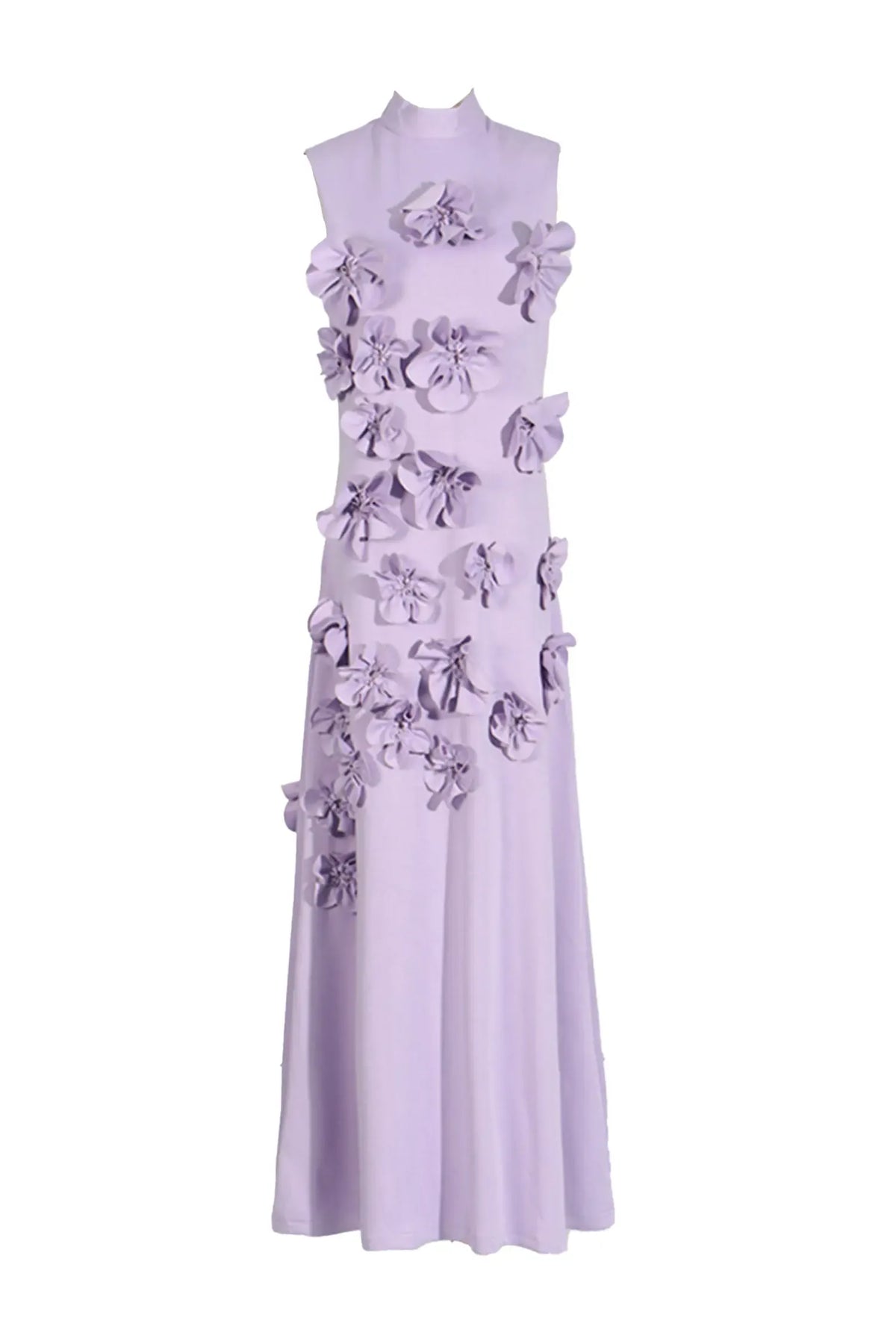Women's High-Neck Embroidered Floral Maxi Dress | Sleeveless, Full-Length Silhouette, Elegant Fit | Multiple Colors