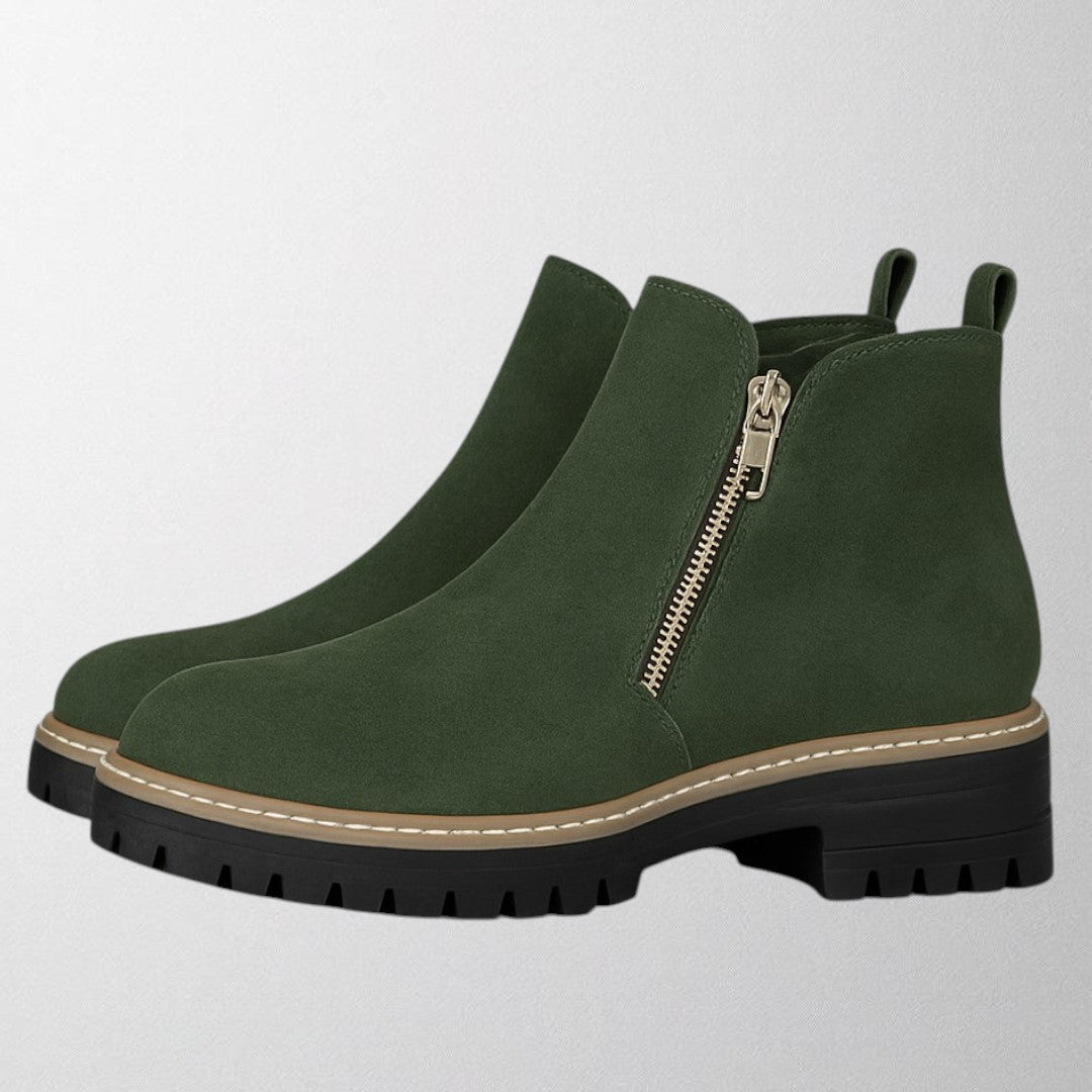 Griet | Side Zipper Closure Rounded Toe Ankle Boots