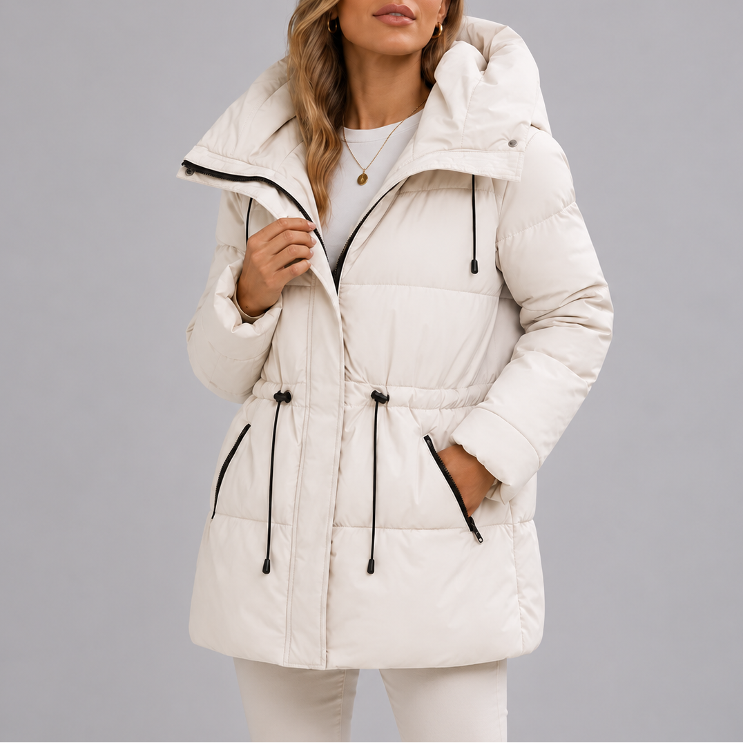 Sanne | Hooded Drawstring Waist Puffer Coat