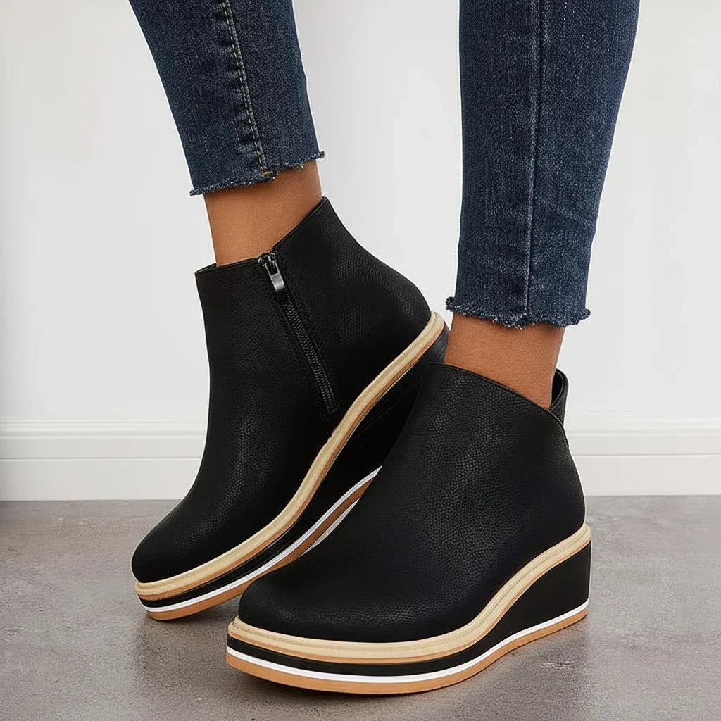 Women's Wedge Ankle Boots with Side Zip and Platform Sole