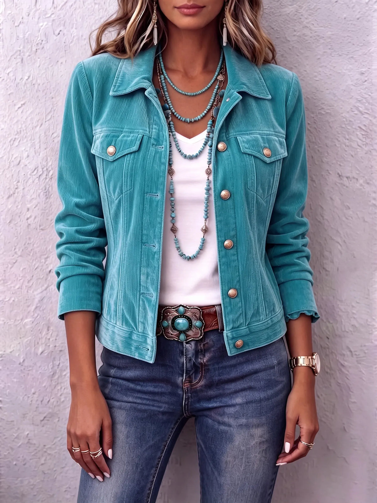 Amandria - Vintage Wash Button Long Sleeve Jacket
