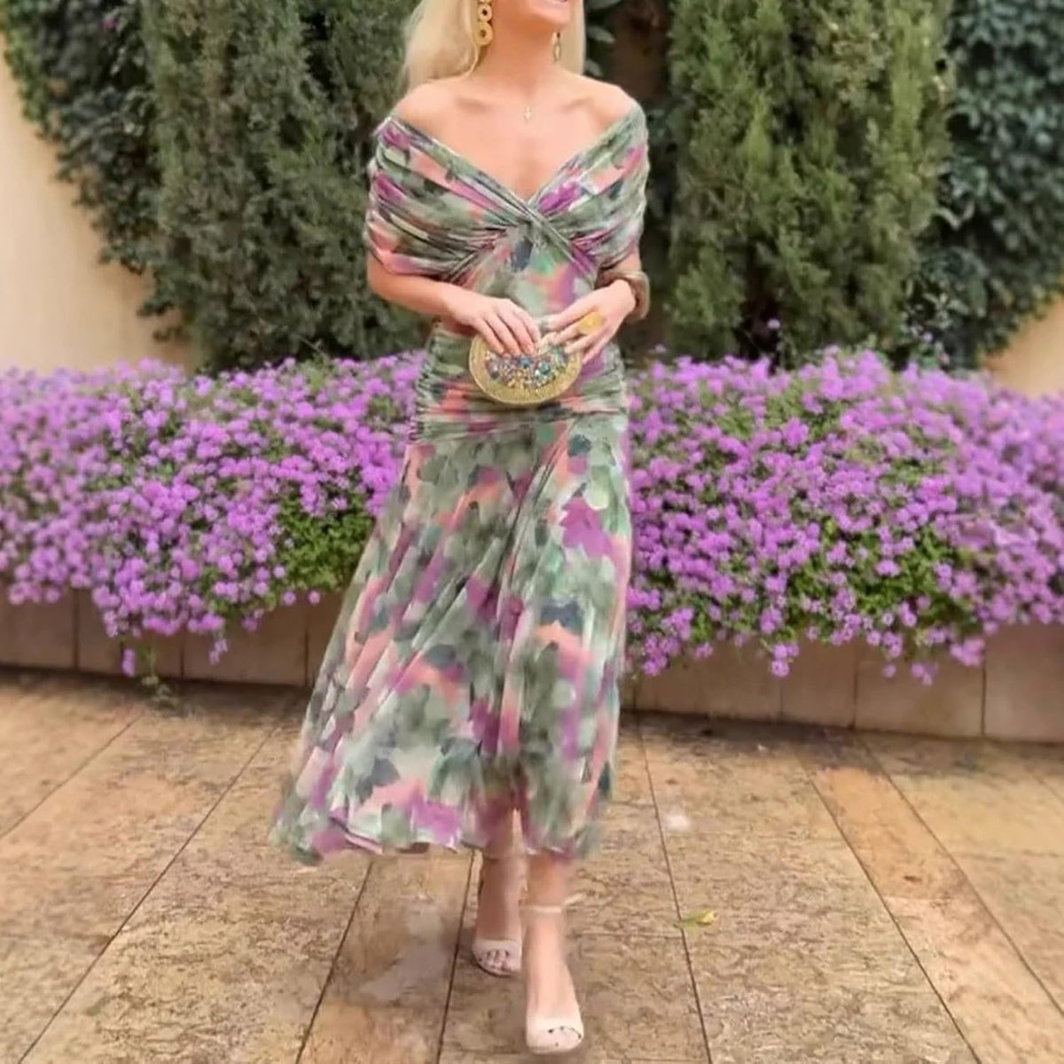 Women's Off-Shoulder Floral Maxi Dress