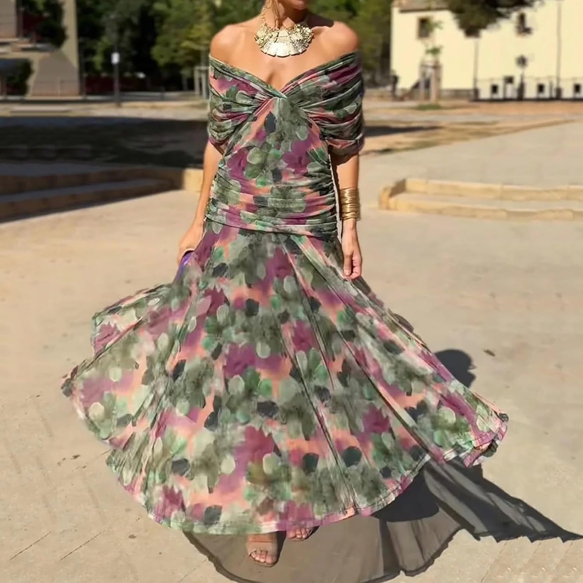 Women's Off-Shoulder Floral Maxi Dress
