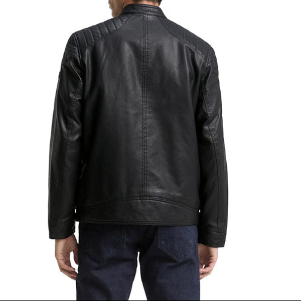 Men’s Quilted-Shoulder Faux-Leather Moto Jacket – Clean Stand-Neck Zip Layer with Structured Panel Detailing for Autumn Commuting Weekend Travel Smart Casual Evenings and Everyday City Wear