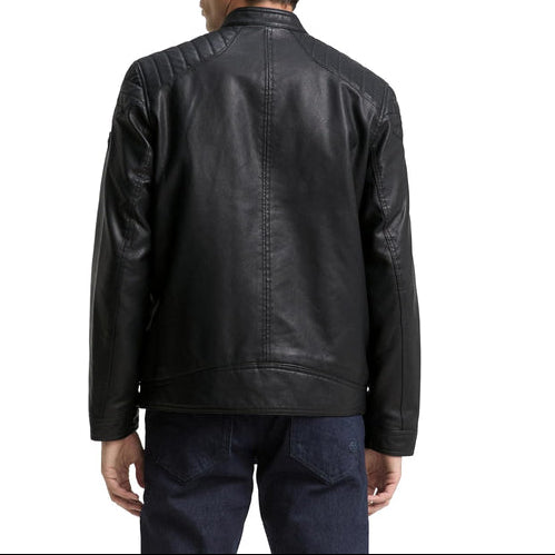 Men’s Quilted-Shoulder Faux-Leather Moto Jacket – Clean Stand-Neck Zip Layer with Structured Panel Detailing for Autumn Commuting Weekend Travel Smart Casual Evenings and Everyday City Wear