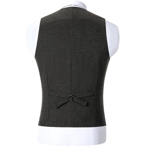Men’s Double-Breasted Wool Tweed Waistcoat with V-Neck – Vintage Tailored Suit Vest for Weddings and Groomsmen