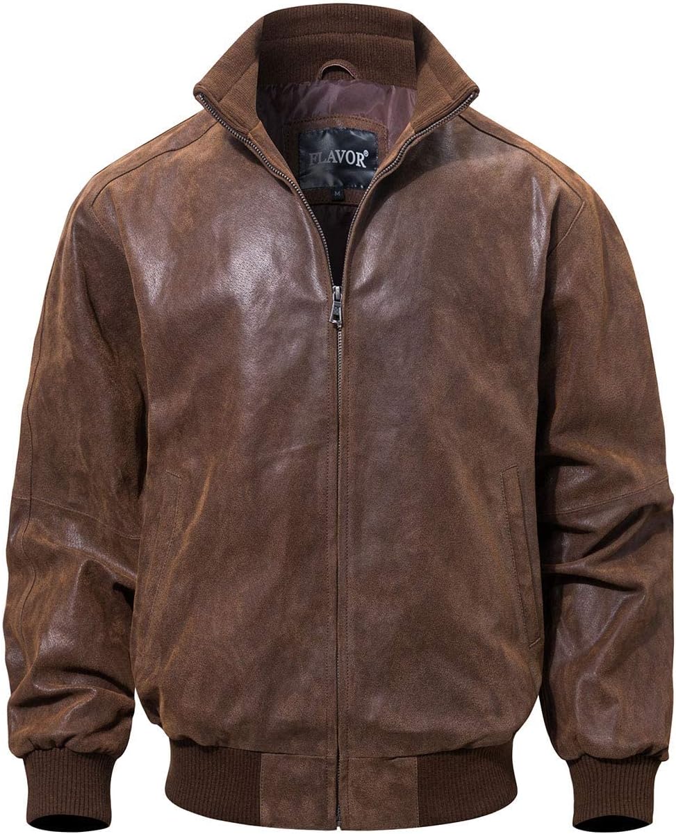 Men’s Genuine Leather Bomber Jacket – Ribbed Stand-Collar Casual Layer for Autumn Travel Weekend and Smart Casual Wear